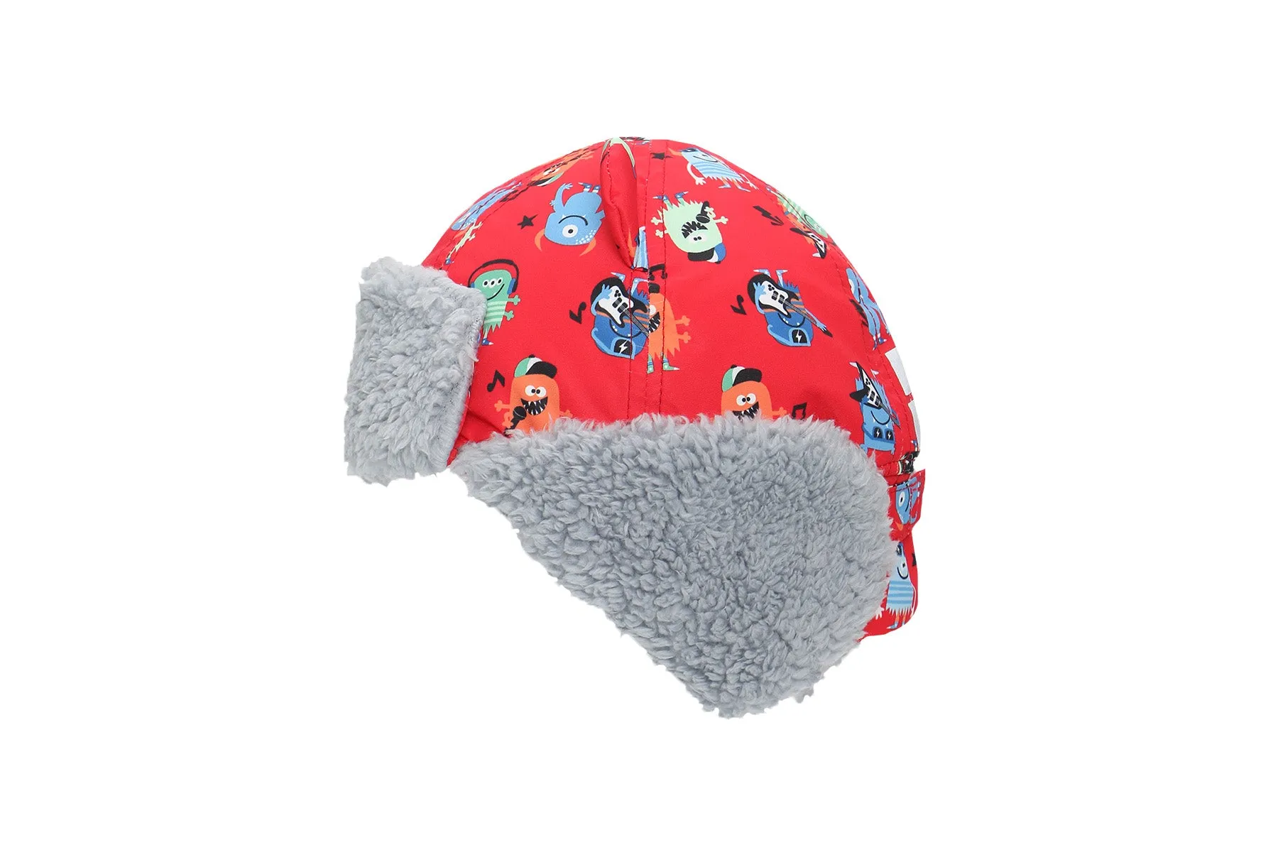 Kids & Baby Water Repellent Trapper Hat - Monsters (Red)
