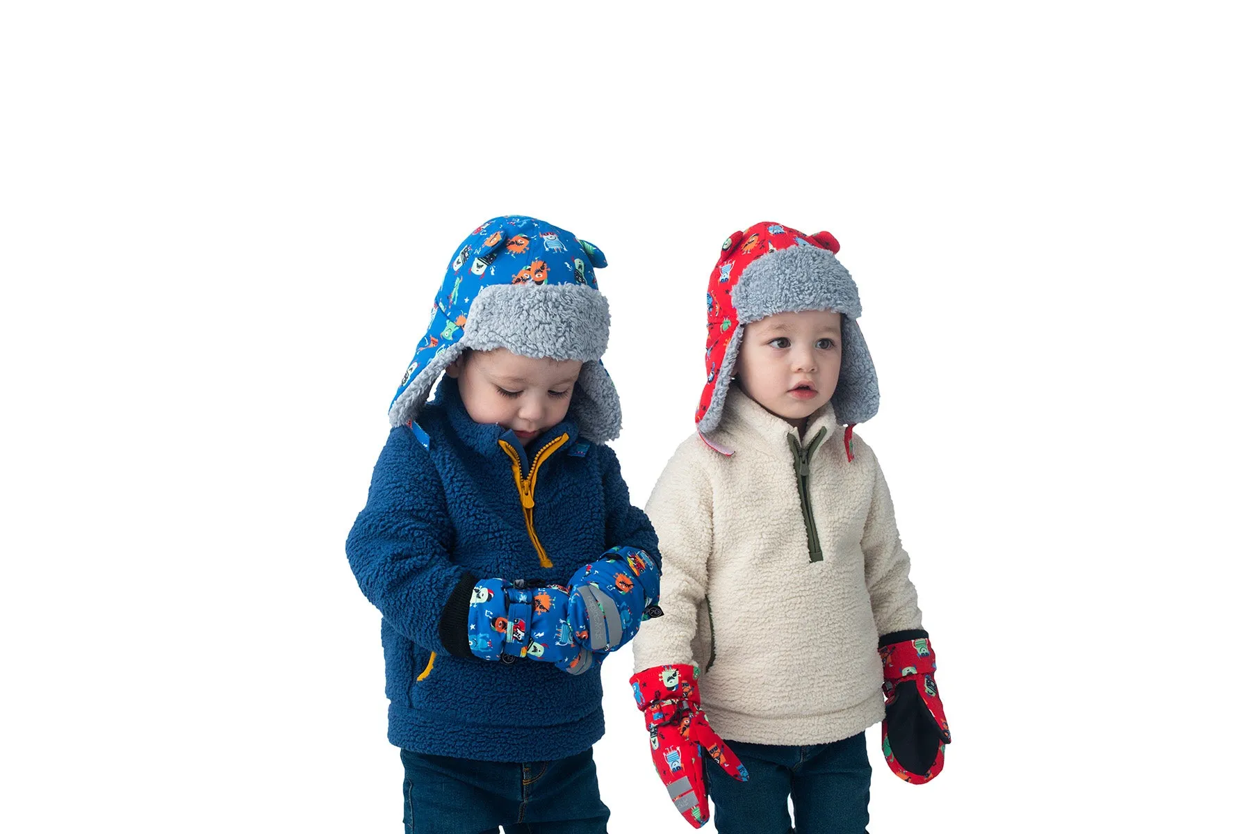 Kids & Baby Water Repellent Trapper Hat - Monsters (Red)