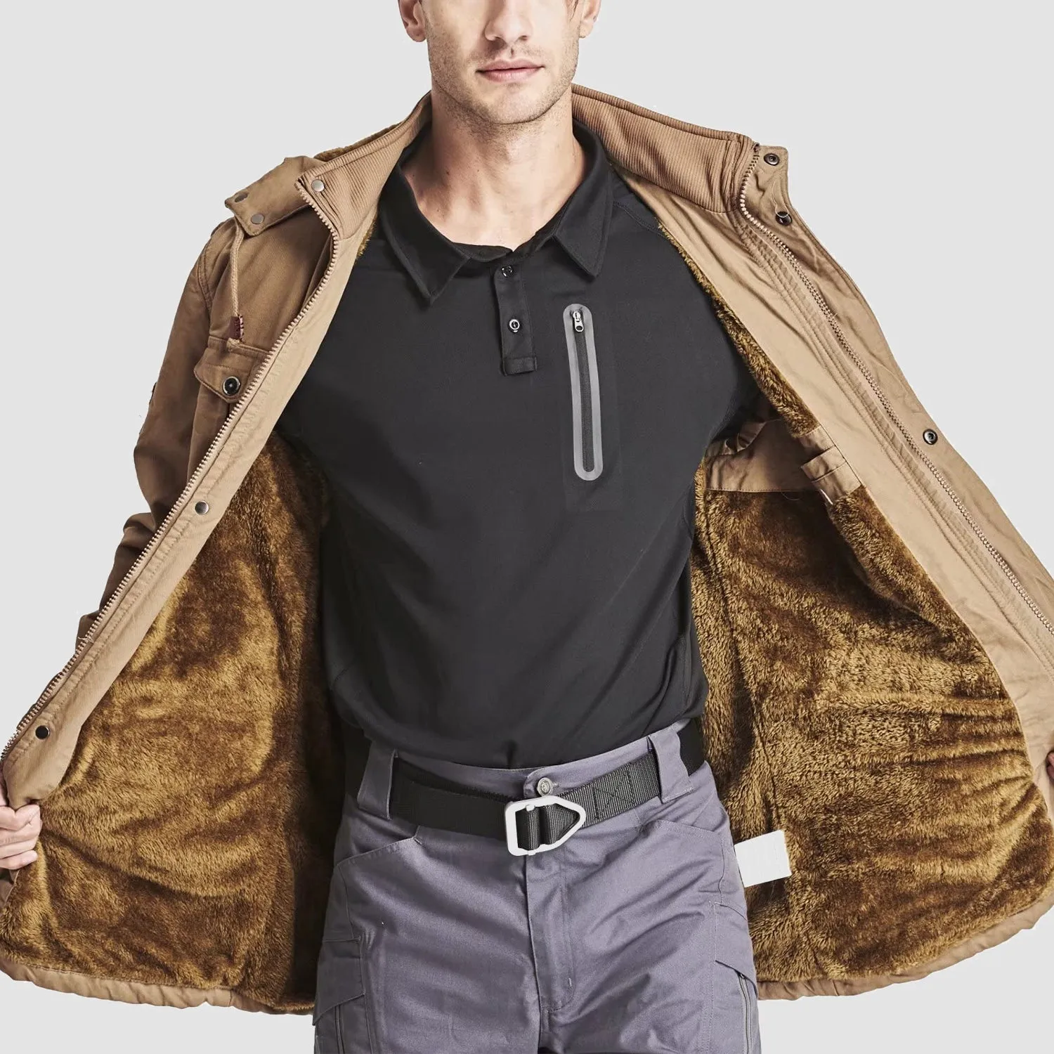Men's Winter Coat Military Jacket Fleece Lined Parka Cotton Cargo Jacket