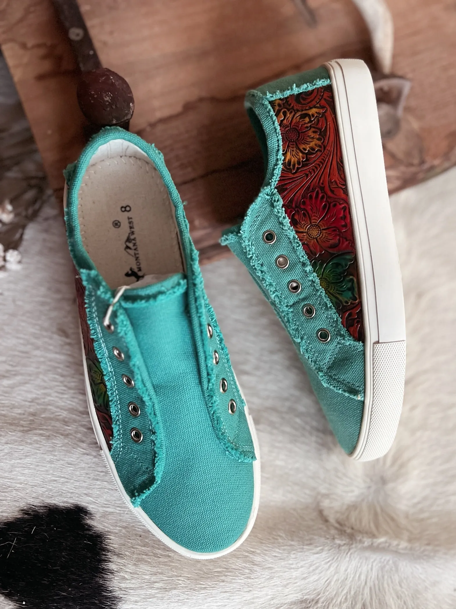 Montana West Floral Tooled Turquoise Sneakers*