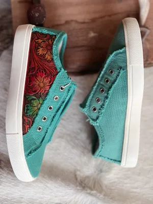 Montana West Floral Tooled Turquoise Sneakers*