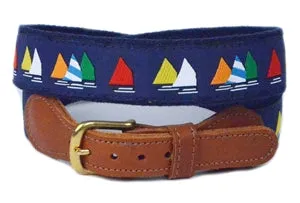 Nautical Fleet of Sails | Men's Preppy Belts | Men’s Preppy Ribbon Belt | Cotuit Casuals