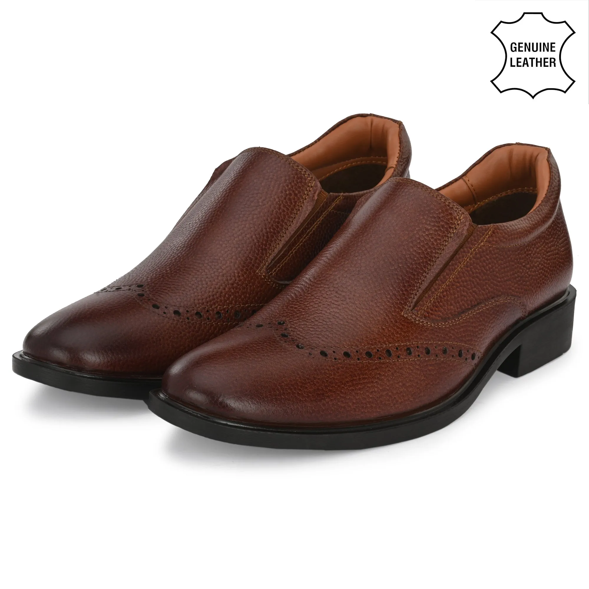 Neat Full Grain Leather Brogue Slip Ons