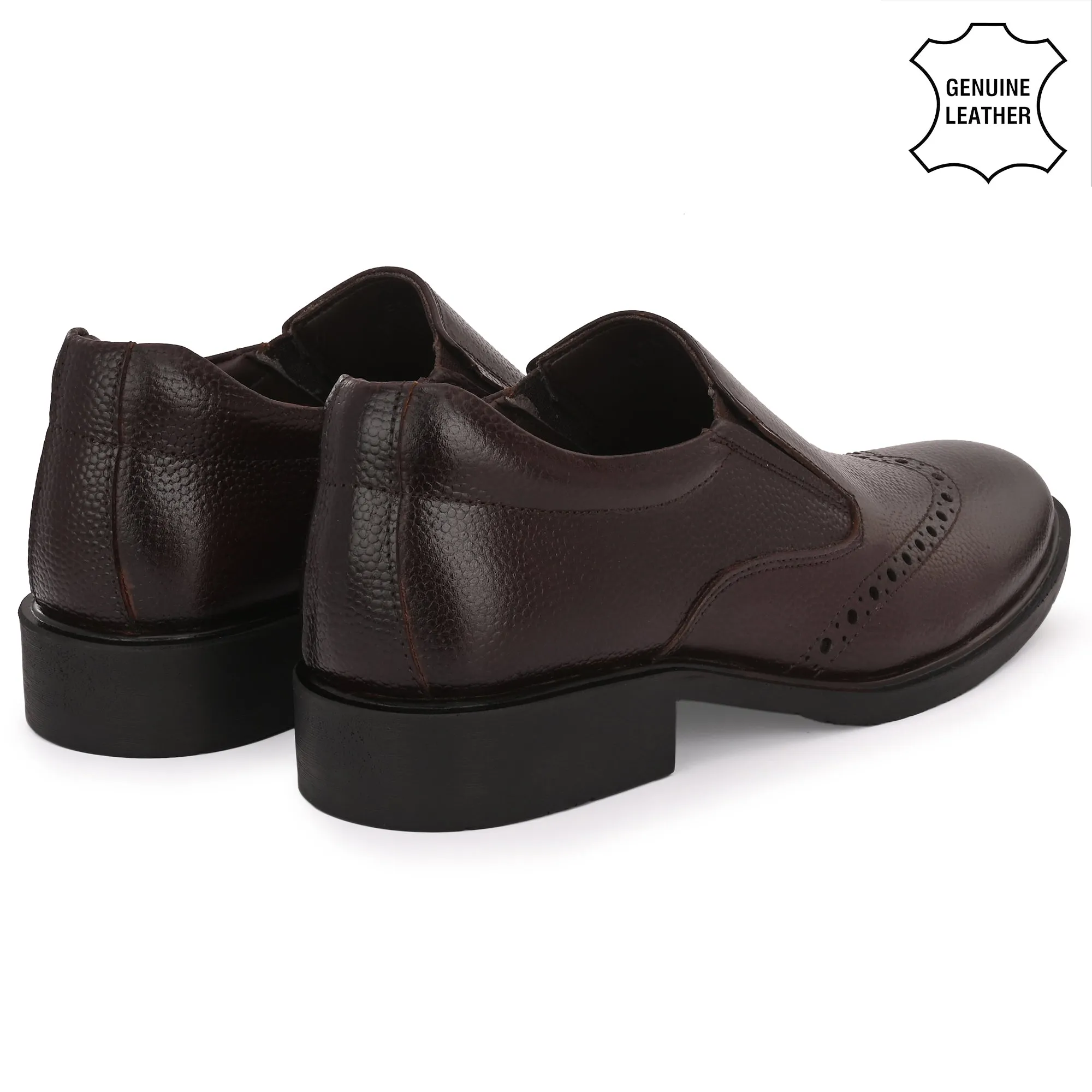 Neat Full Grain Leather Brogue Slip Ons