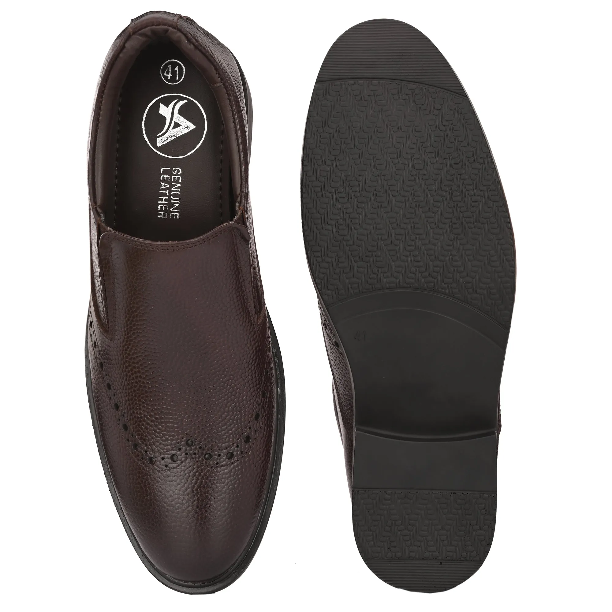 Neat Full Grain Leather Brogue Slip Ons