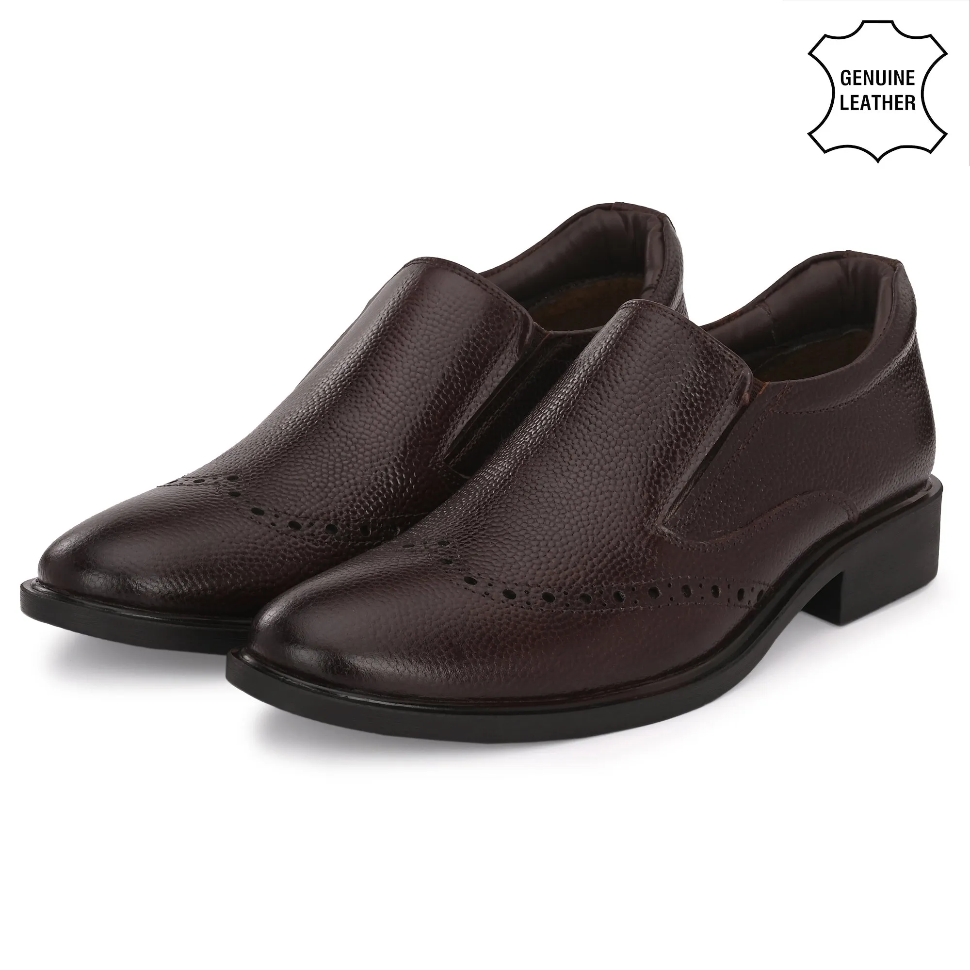 Neat Full Grain Leather Brogue Slip Ons