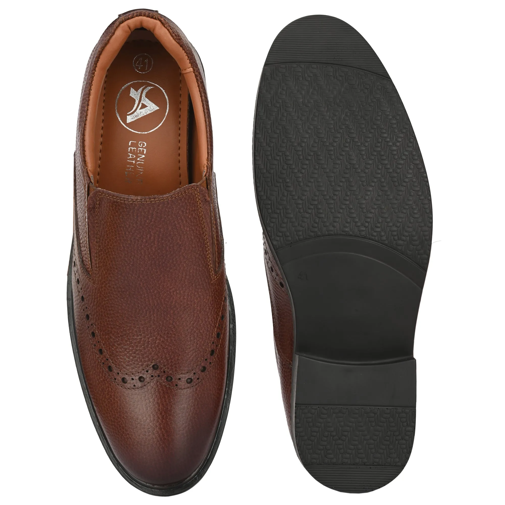 Neat Full Grain Leather Brogue Slip Ons
