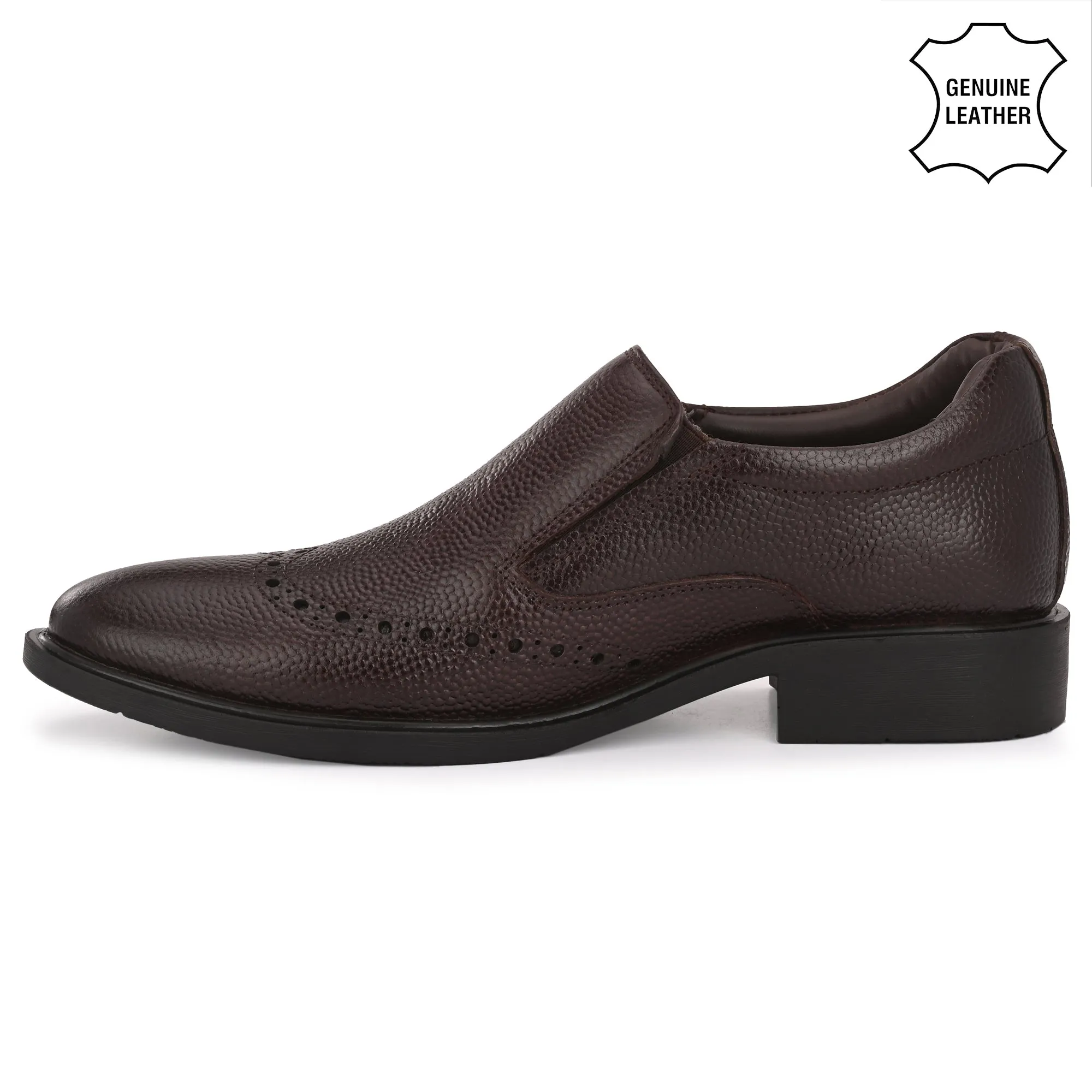 Neat Full Grain Leather Brogue Slip Ons