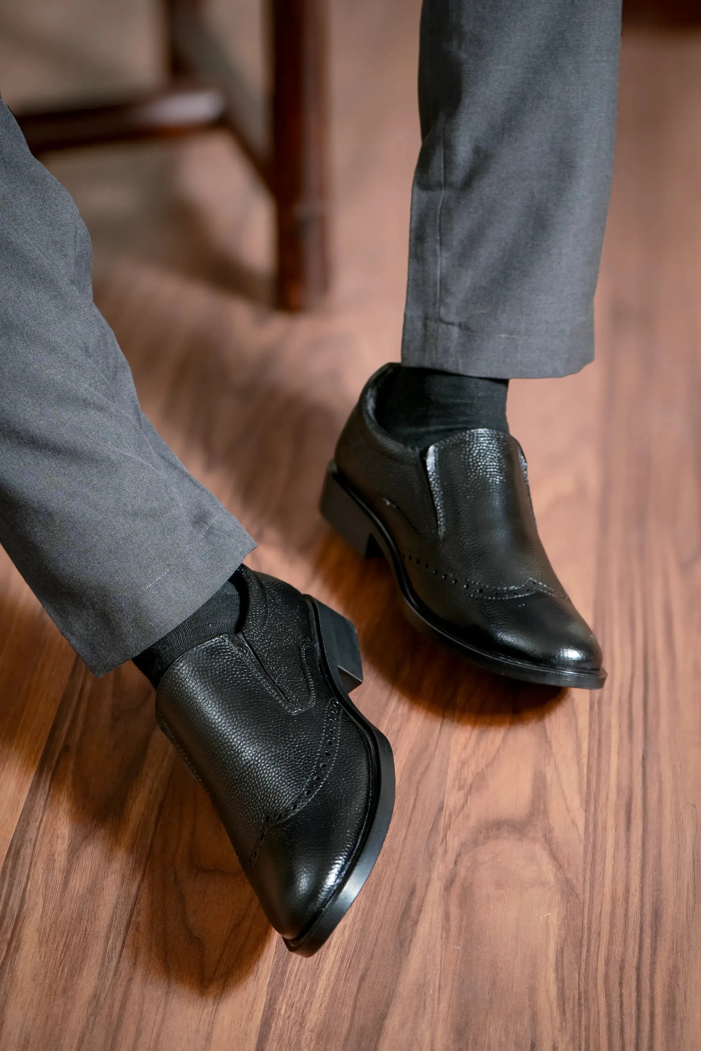 Neat Full Grain Leather Brogue Slip Ons