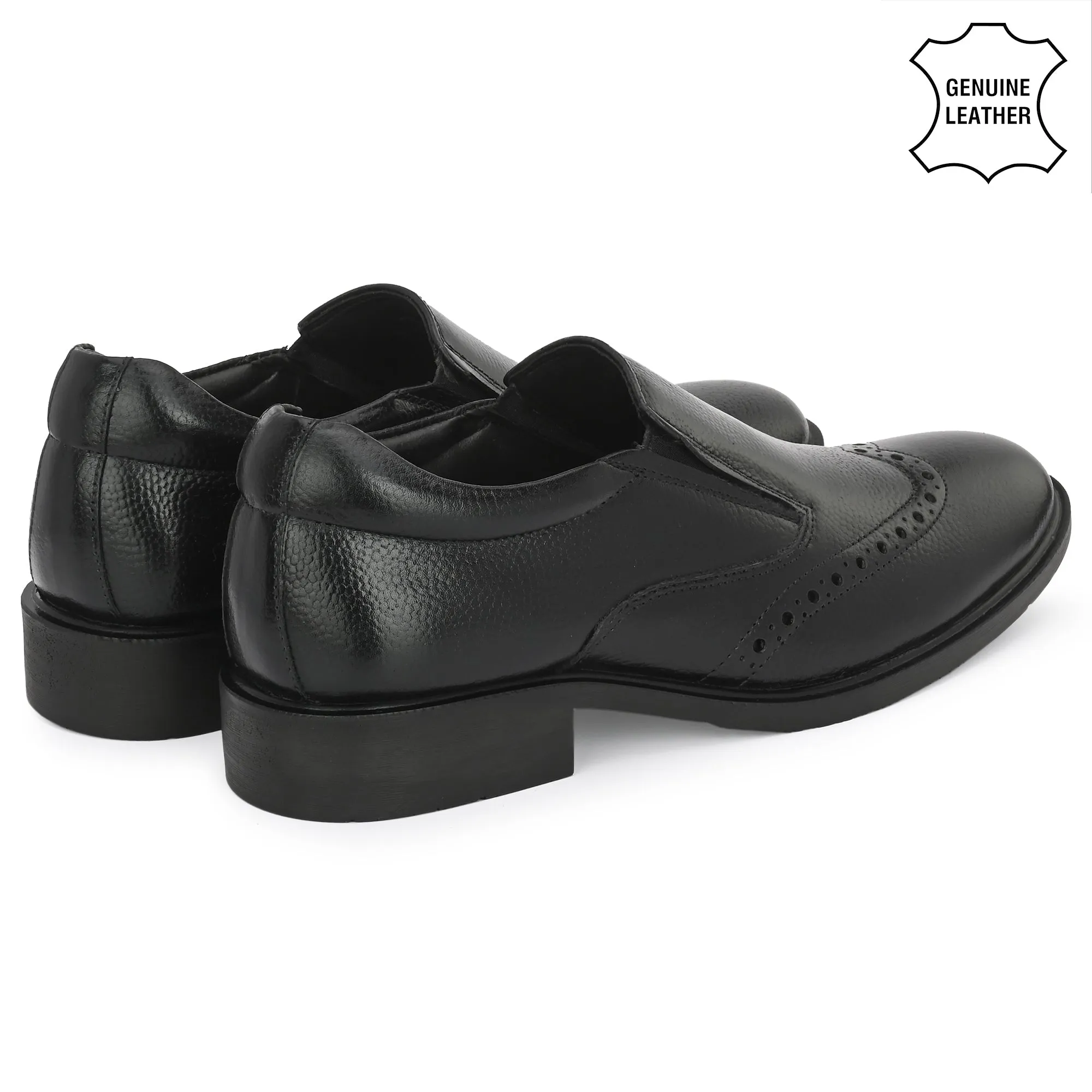 Neat Full Grain Leather Brogue Slip Ons