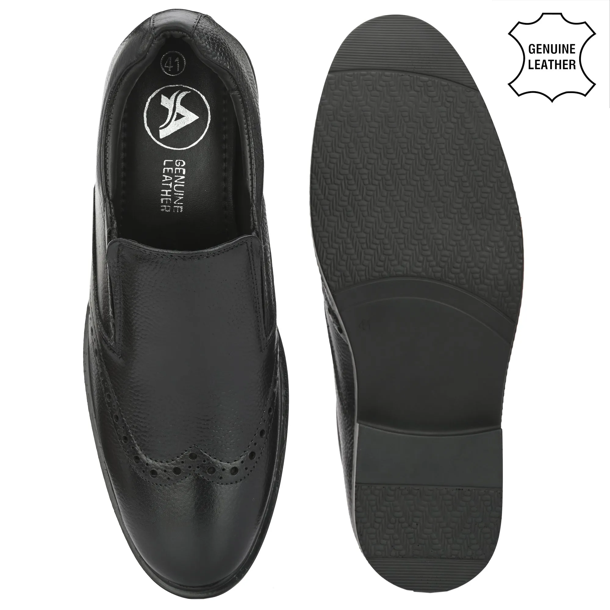 Neat Full Grain Leather Brogue Slip Ons