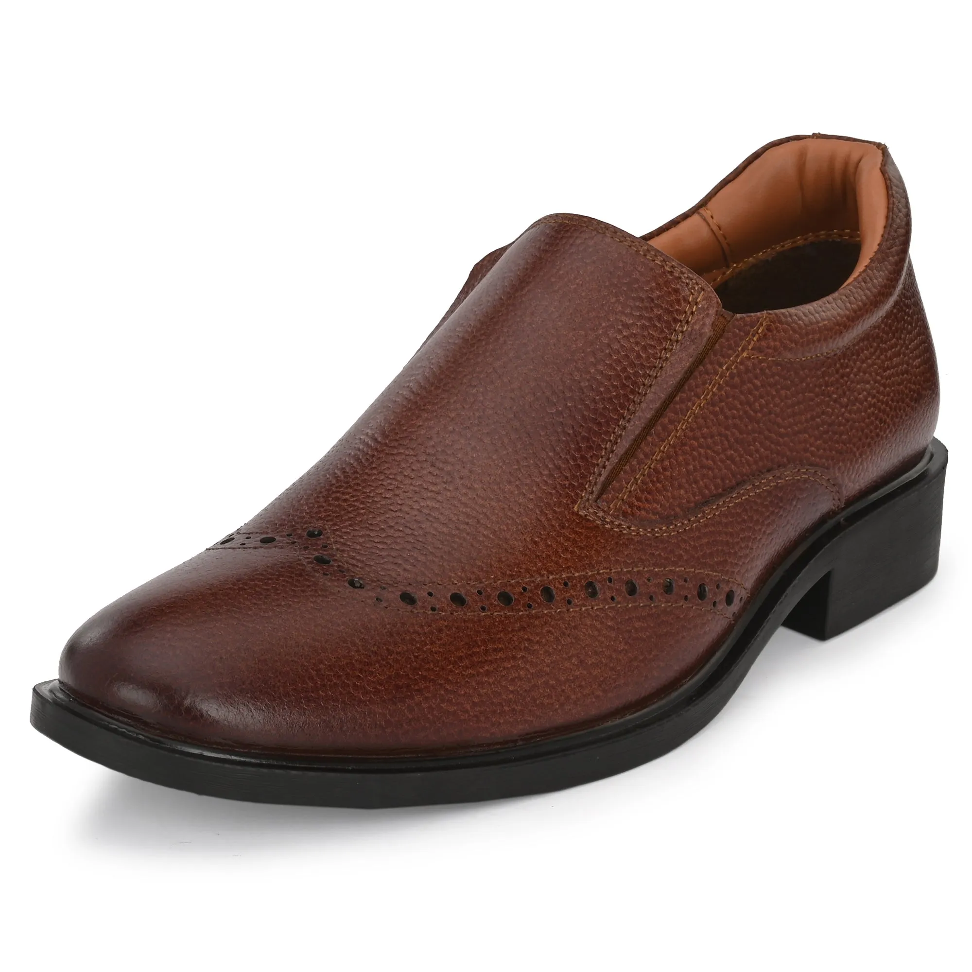 Neat Full Grain Leather Brogue Slip Ons