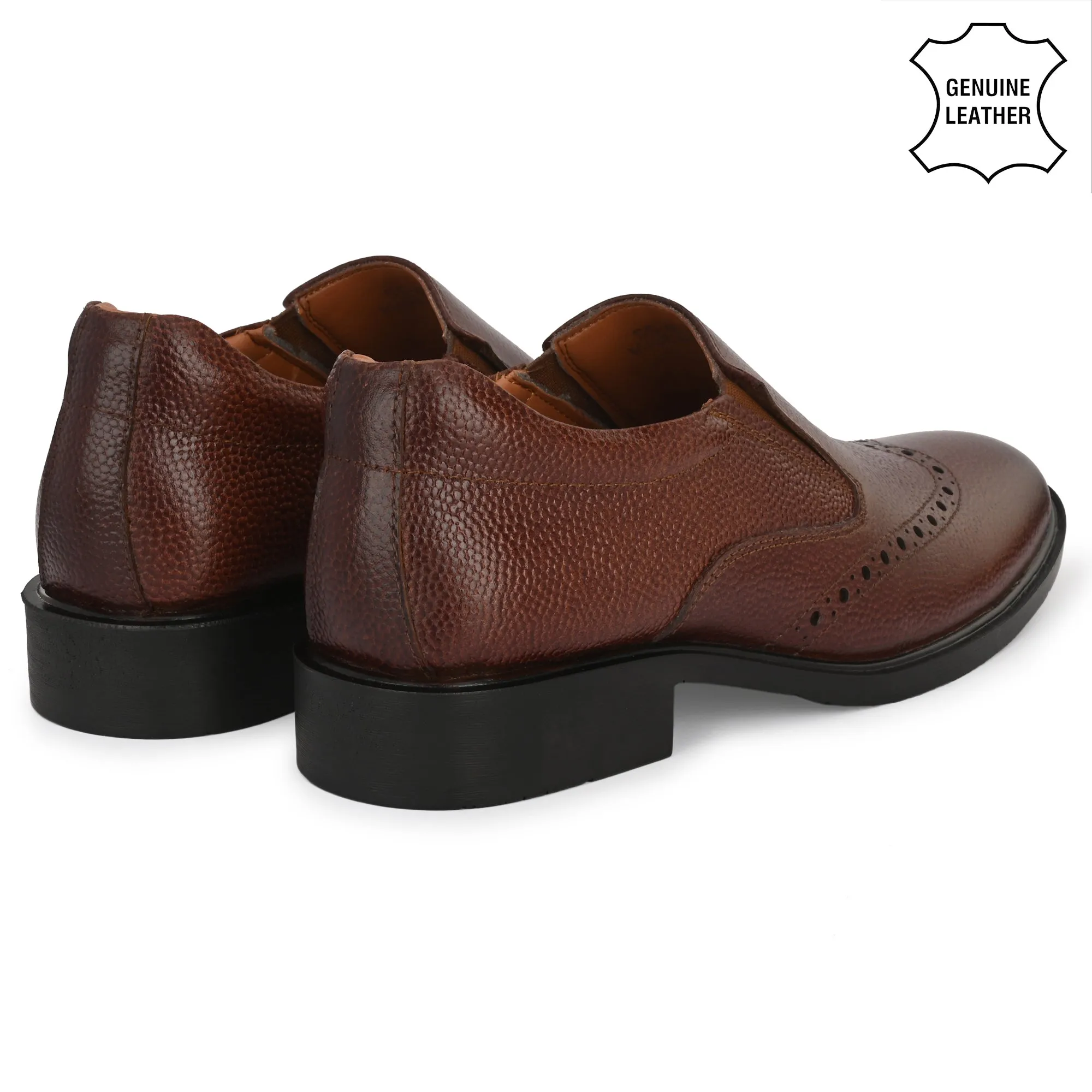 Neat Full Grain Leather Brogue Slip Ons
