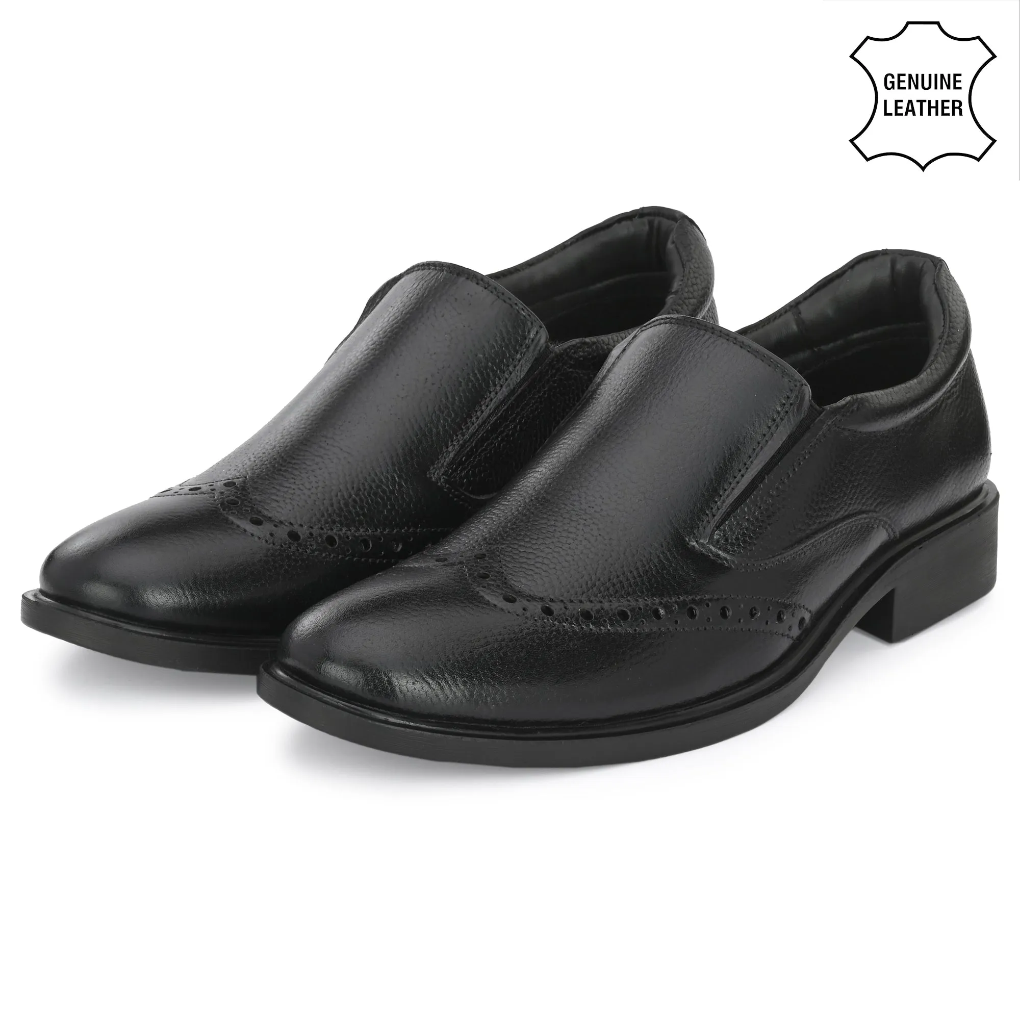 Neat Full Grain Leather Brogue Slip Ons
