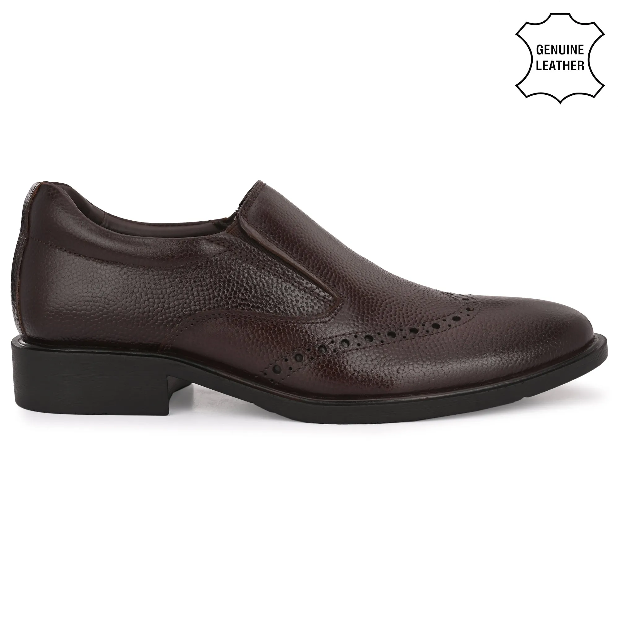 Neat Full Grain Leather Brogue Slip Ons