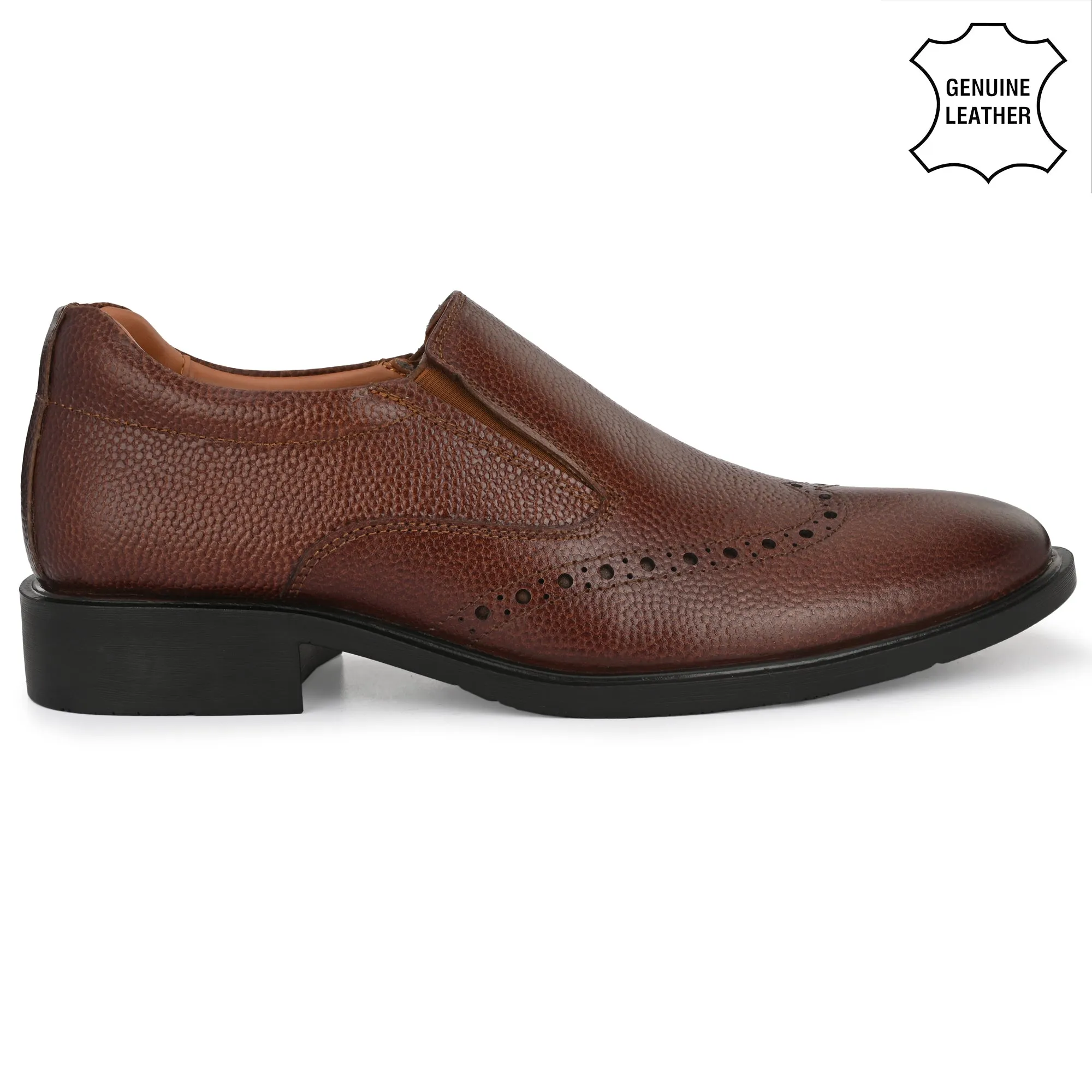 Neat Full Grain Leather Brogue Slip Ons