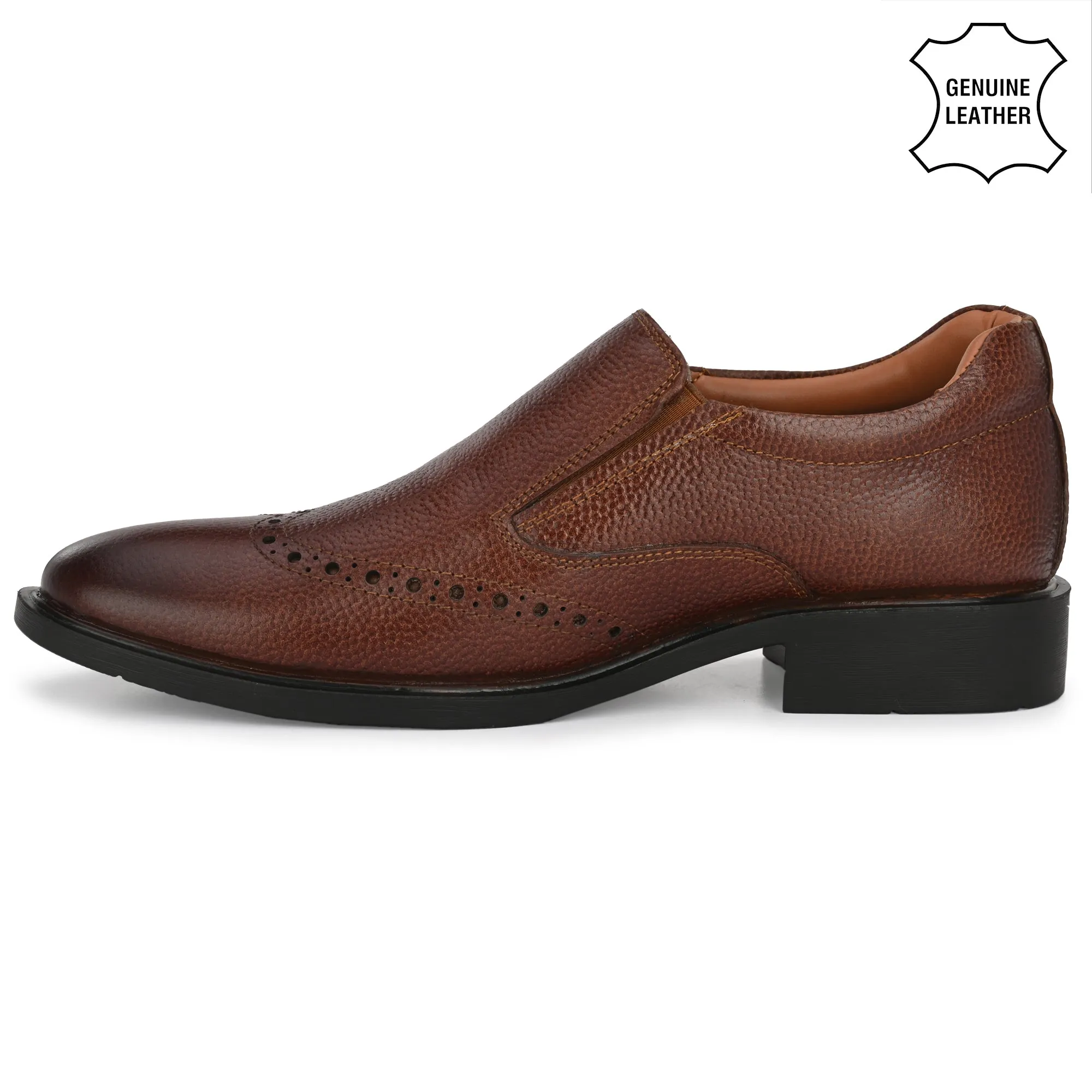 Neat Full Grain Leather Brogue Slip Ons