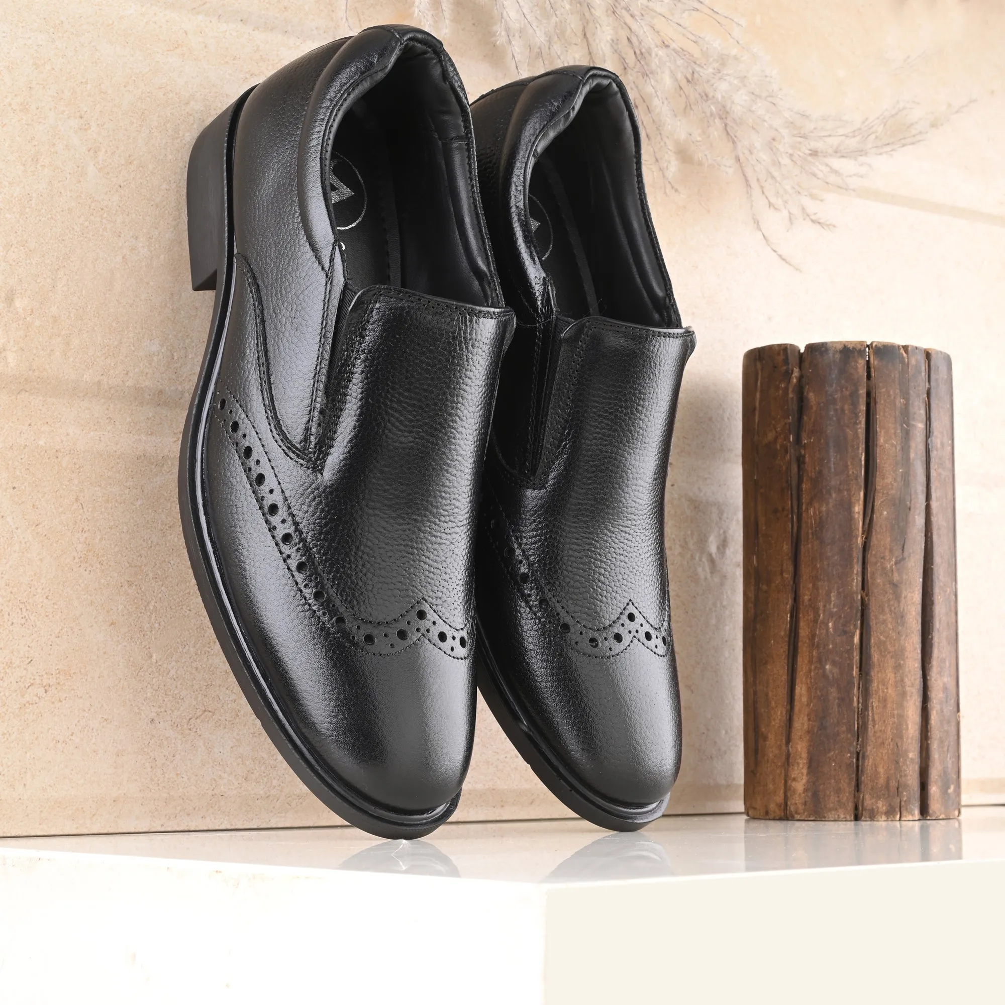 Neat Full Grain Leather Brogue Slip Ons