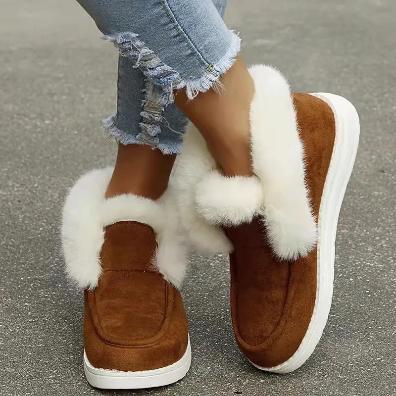 Owlkay Winter Women's Casual Fleece-Lined Anti-slip Soft-Sole Cotton Shoes