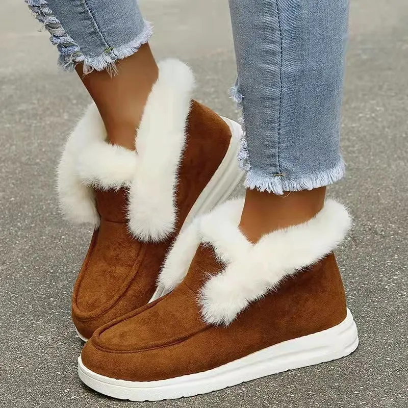 Owlkay Winter Women's Casual Fleece-Lined Anti-slip Soft-Sole Cotton Shoes