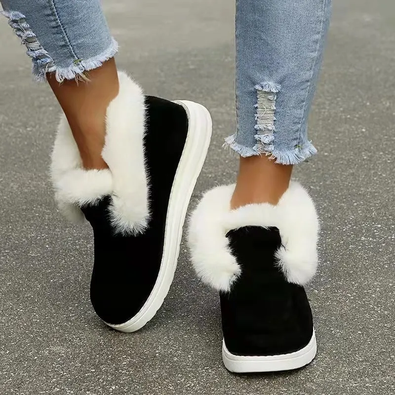 Owlkay Winter Women's Casual Fleece-Lined Anti-slip Soft-Sole Cotton Shoes