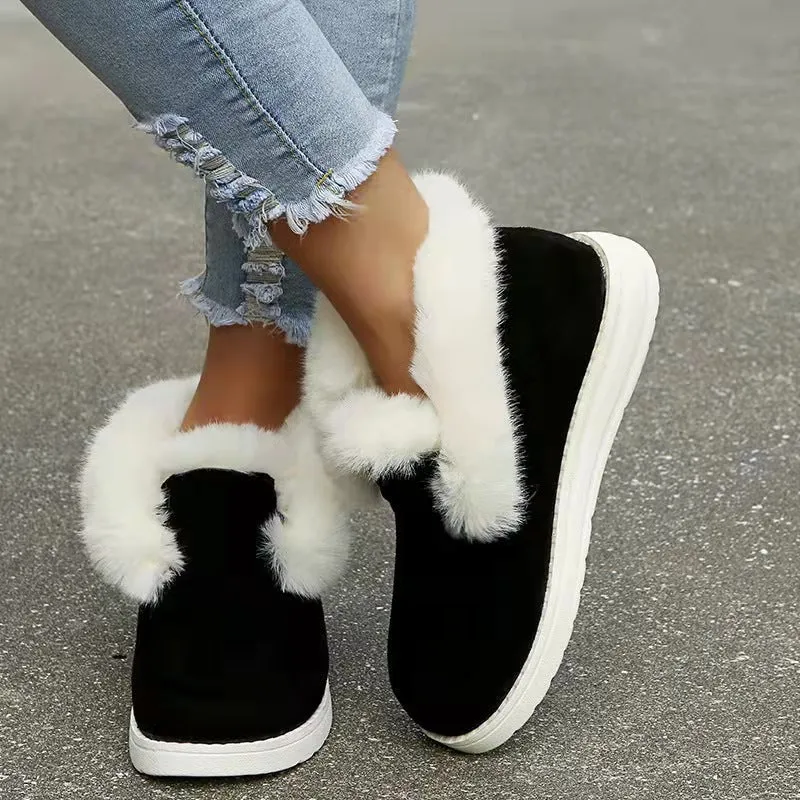 Owlkay Winter Women's Casual Fleece-Lined Anti-slip Soft-Sole Cotton Shoes