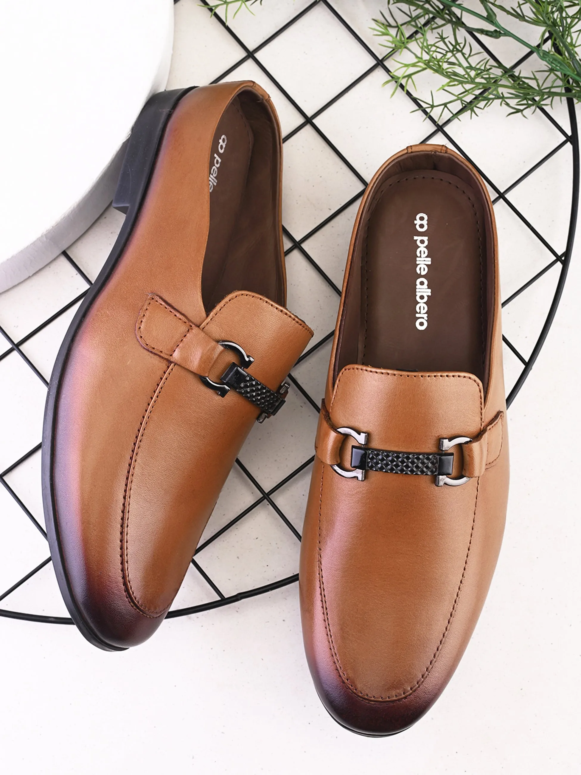 Pelle Albero Male's Tan Leather Casual Mules