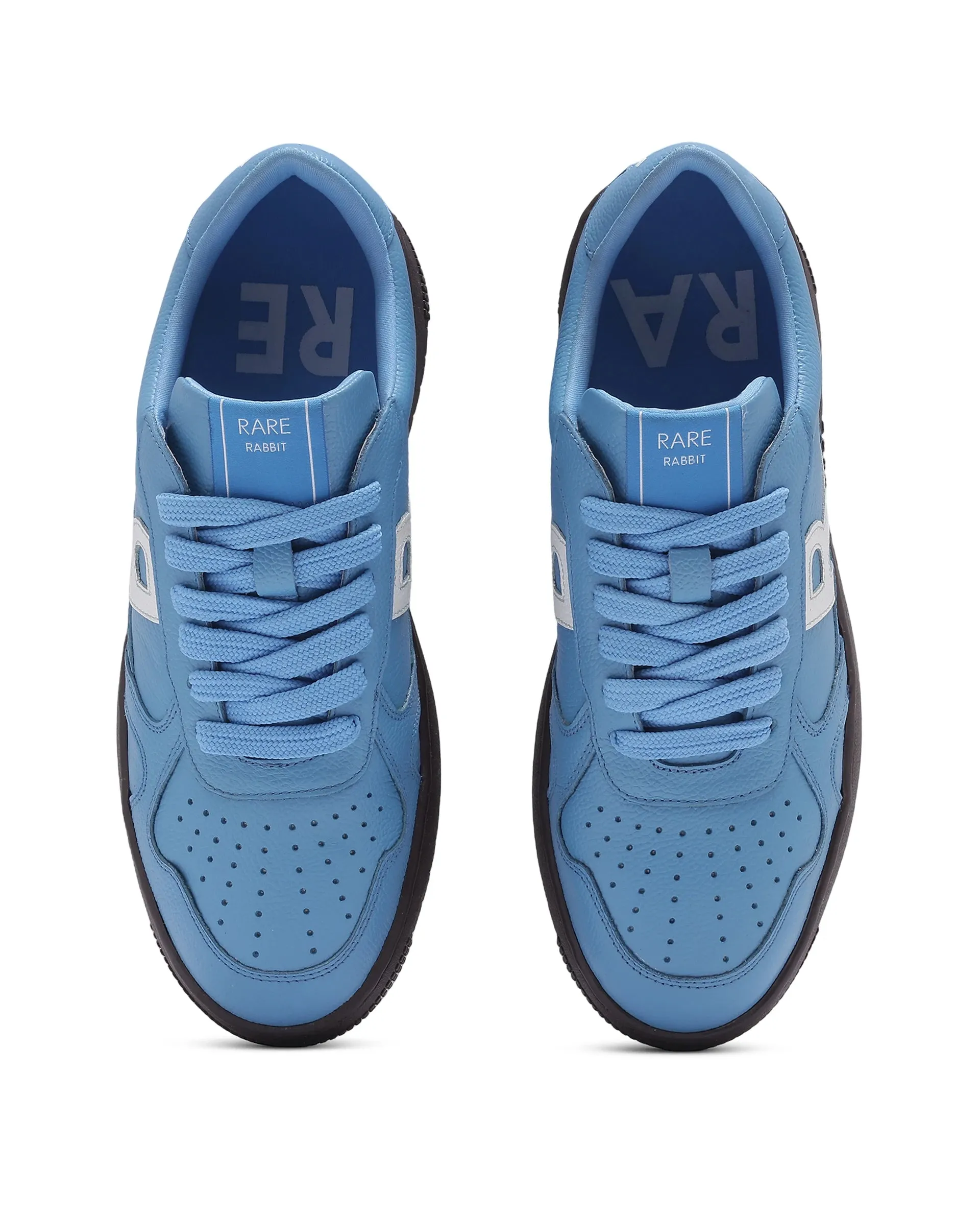 Rare Rabbit Men's Kepler Blue  Genuine Leather Low-top Lace-up Sneaker Shoes