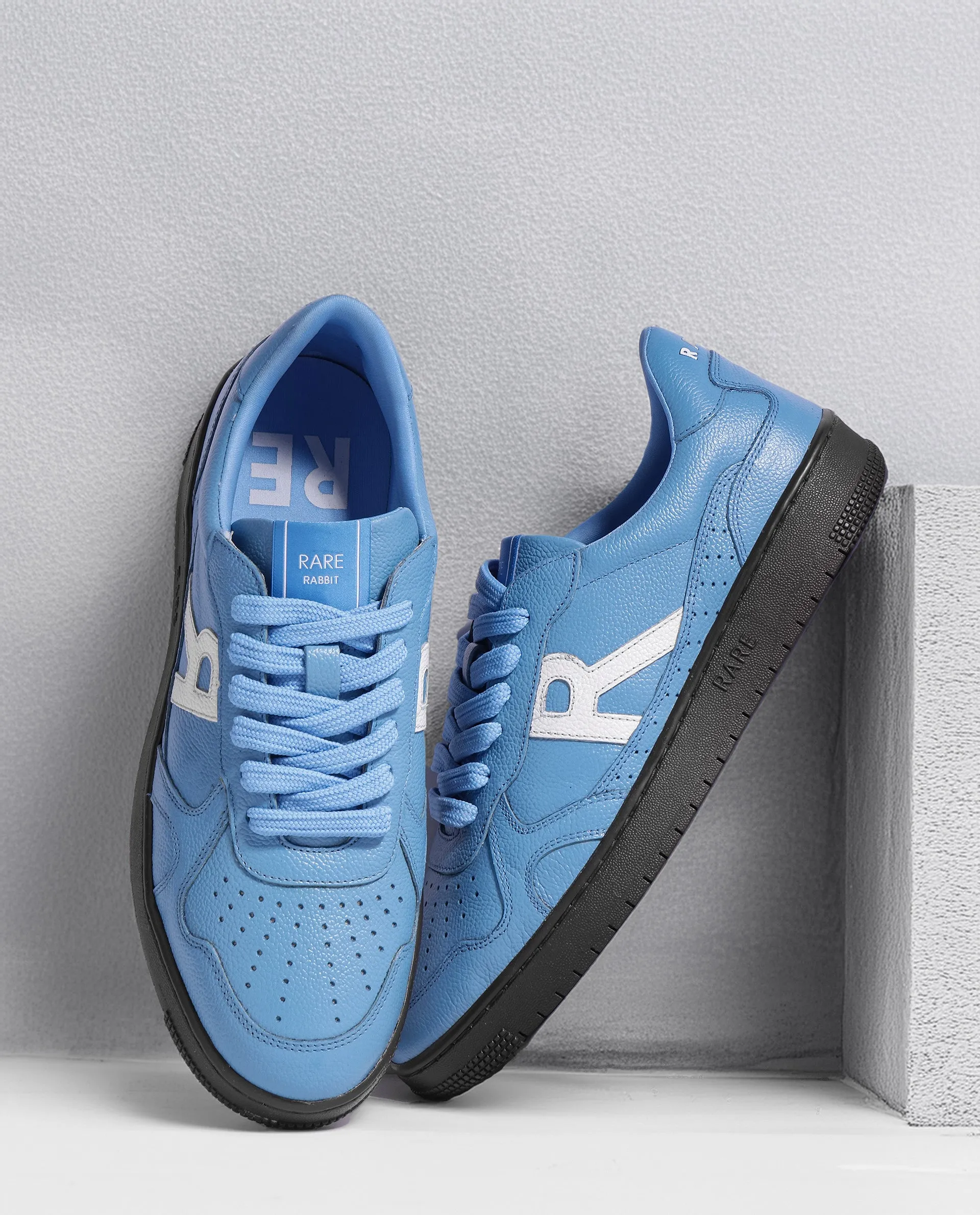 Rare Rabbit Men's Kepler Blue  Genuine Leather Low-top Lace-up Sneaker Shoes