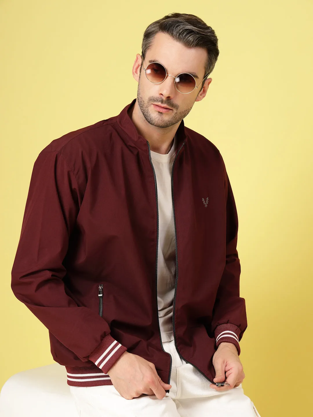 UZARUS Premium Men's Fur-Lined Jacket with Zippered Pockets || bomber jacket for men || Full Sleeve Solid Standard Length Jacket- Insulated Winter Outerwear