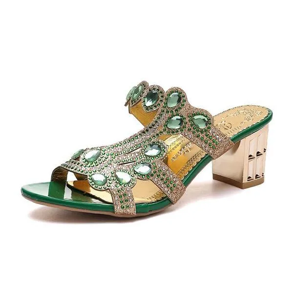 Women'S Chunky Heel Rhinestone Sandals 53945481C
