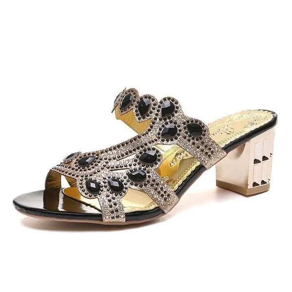 Women'S Chunky Heel Rhinestone Sandals 53945481C