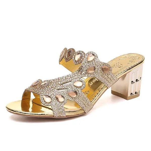 Women'S Chunky Heel Rhinestone Sandals 53945481C