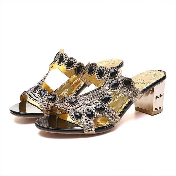 Women'S Chunky Heel Rhinestone Sandals 53945481C