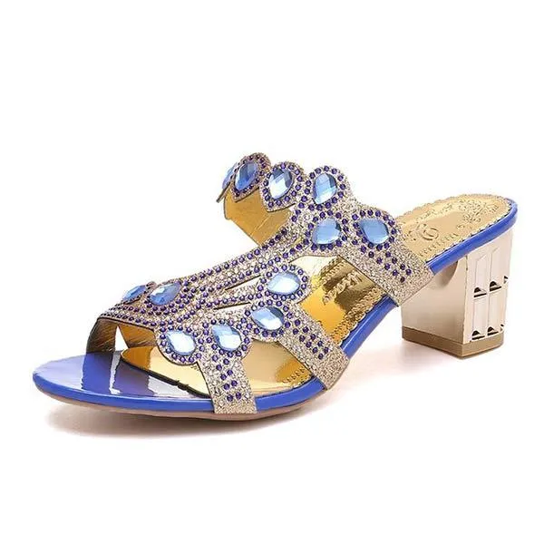 Women'S Chunky Heel Rhinestone Sandals 53945481C