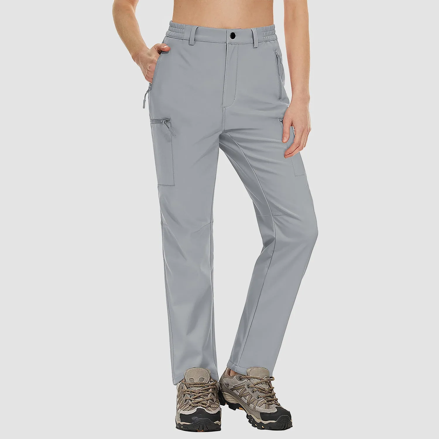 Women's Fleece Lined Pants Snow Ski Hiking Waterproof Pants Softshell Outdoors with Zipper Pockets
